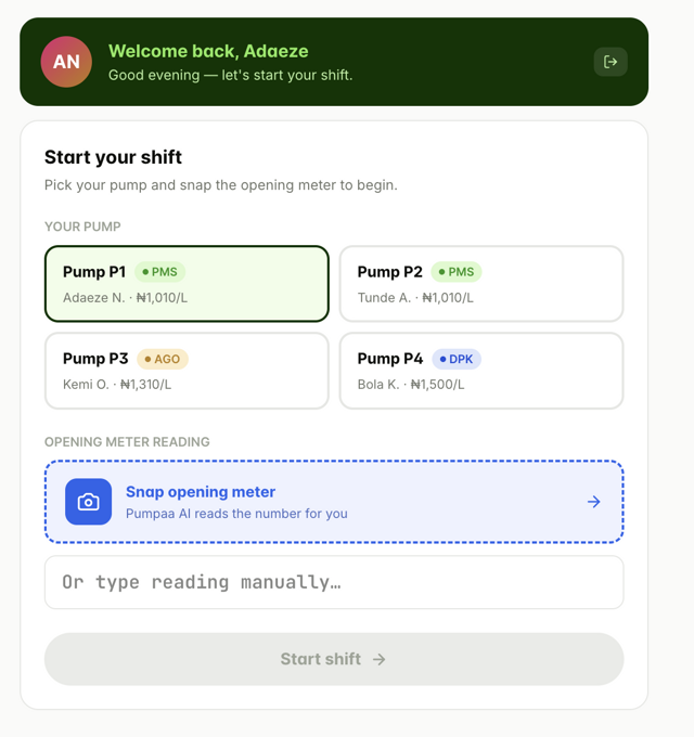 Attendant — start your shift